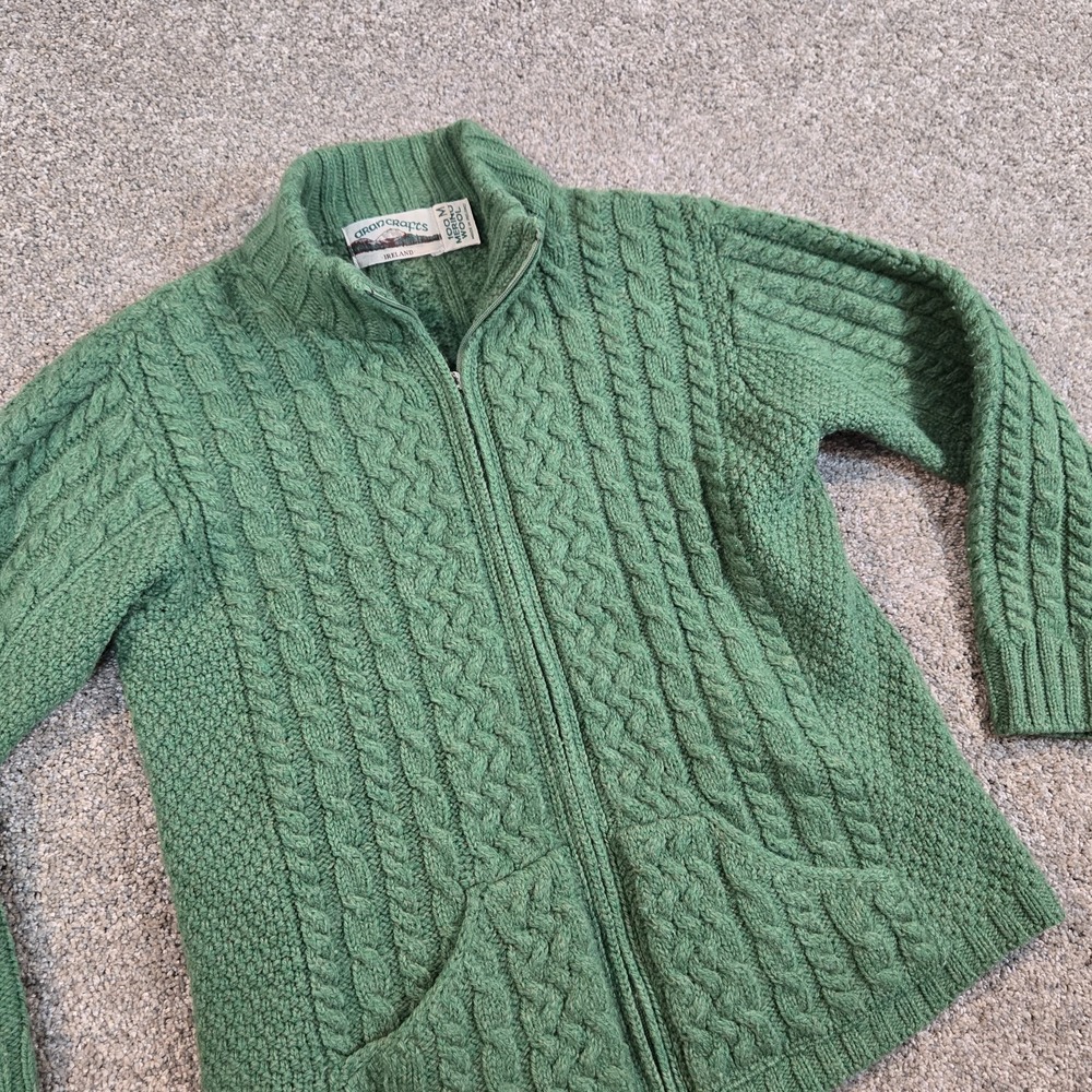 Aran Crafts Green Cable Knit Zip-Front Sweater